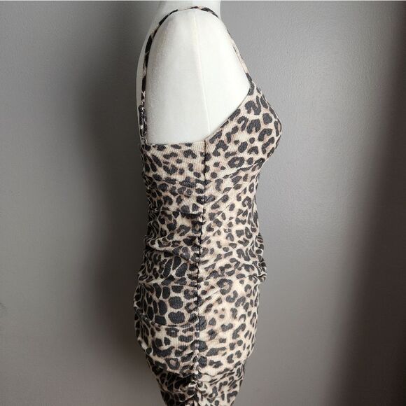 Ruched mini dress | Animal Print Ruched Dress | Ribbed Ruched Dress - Picture 4 of 7